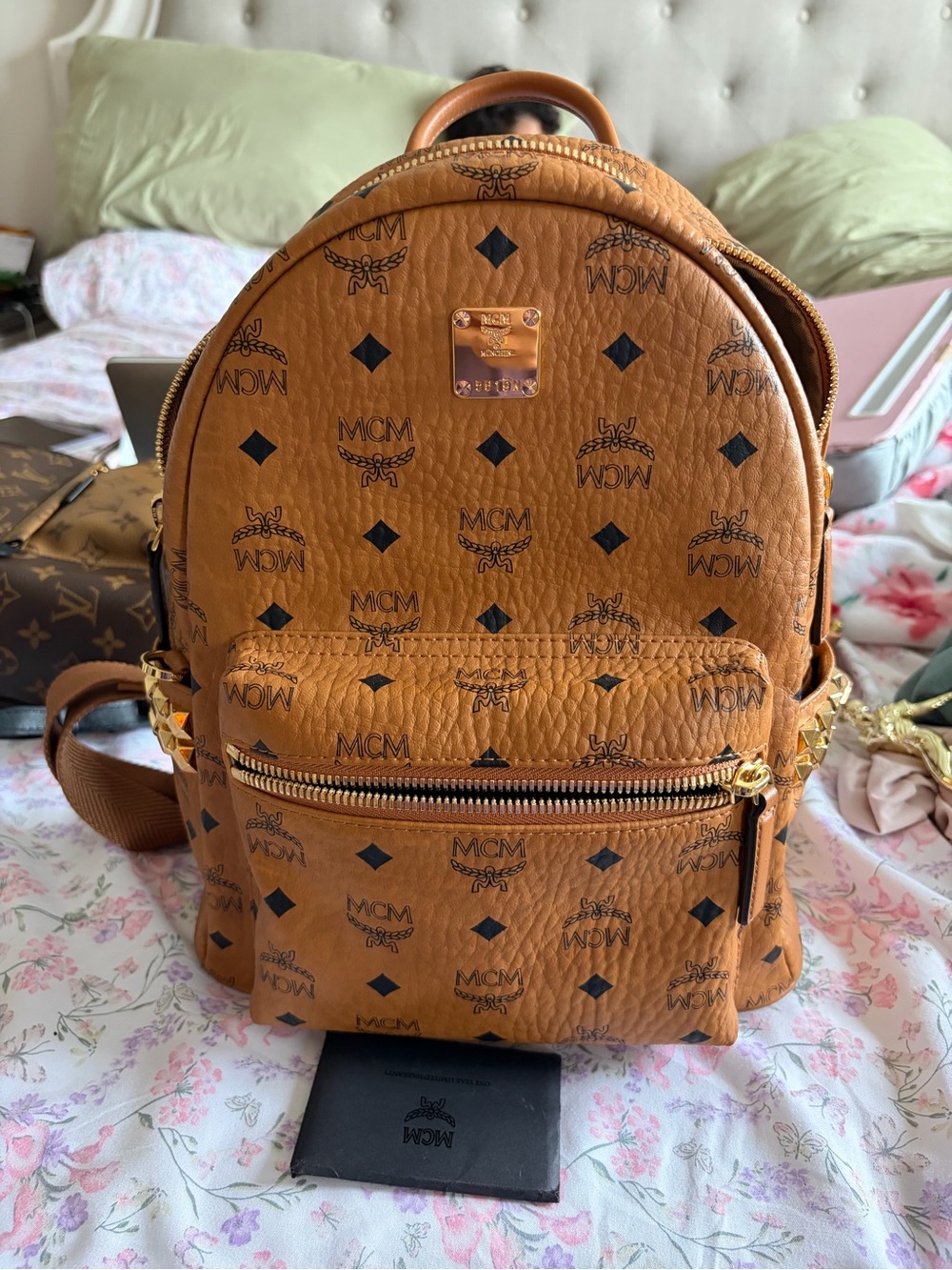 MCM small Backpack in Cognac/Tan with Gold Hardware